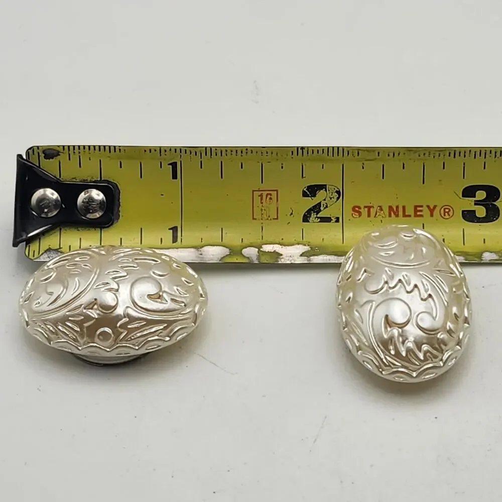 Lot 5 Western Oval Button Covers Paisley Scroll Pearlized Silver Tone Snap On